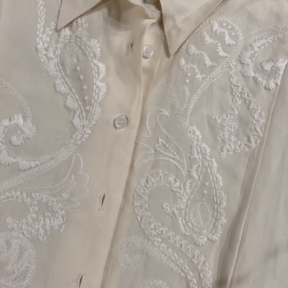 WinterSilks cream embroidery silk and linen shirt, size M but oversized - Picture 4 of 8